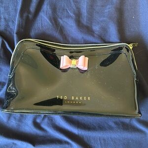 Ted Baker London Women Black Cosmetic Bag with Pink Bow Gold Zip Closure